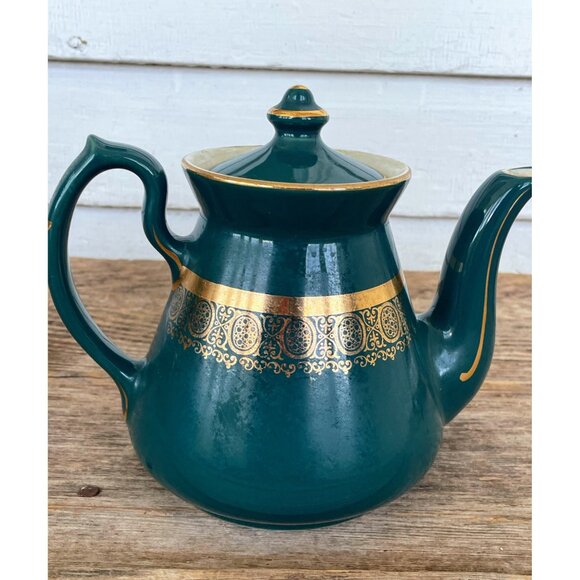 Vintage Hall Mid century 1960s Green Gold 6 Cup Teapot - Picture 4 of 8